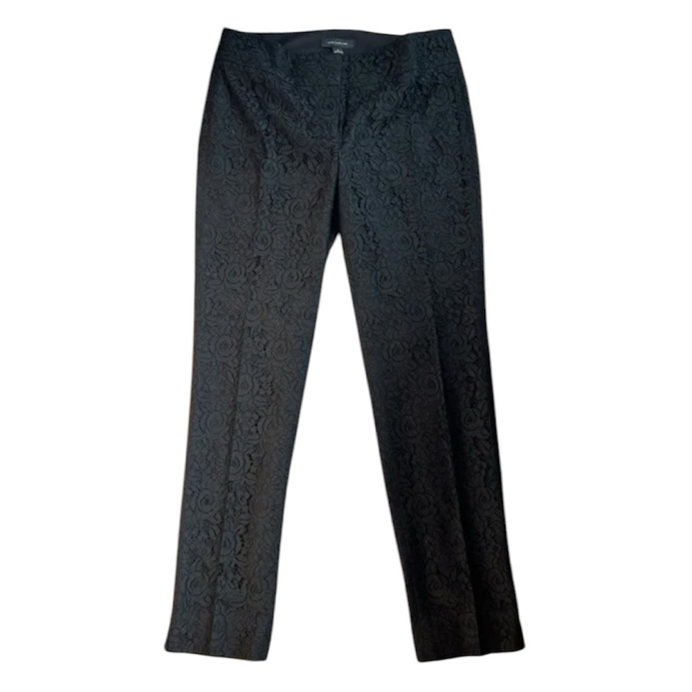 Ann Tylor Elegant Black lace Patterned  Pants side slits pockets size 14